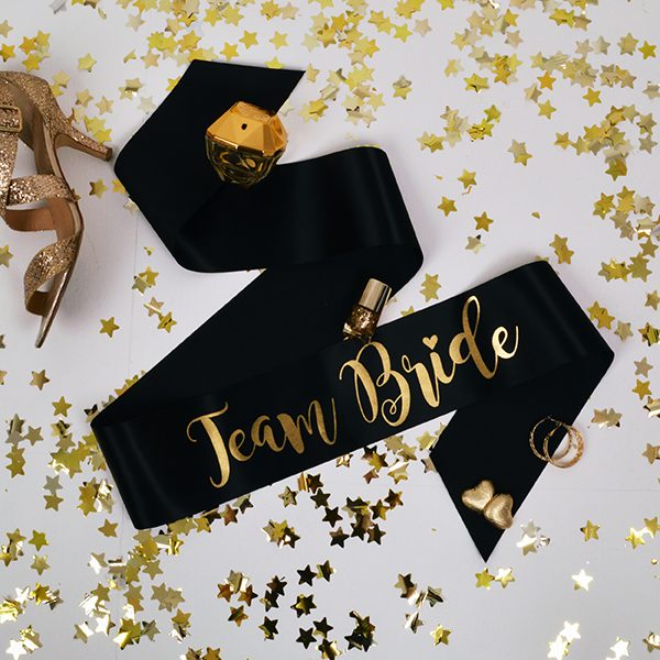 Pack of 14 Gold Letters Bride Tribe Bride Sash White and Black Hen Party