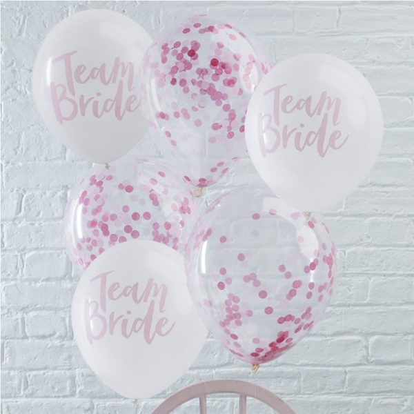 Team Bride White & Pink Confetti Hen Party Balloon Pack