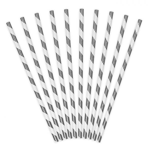 Silver & White Stripe Paper Straws