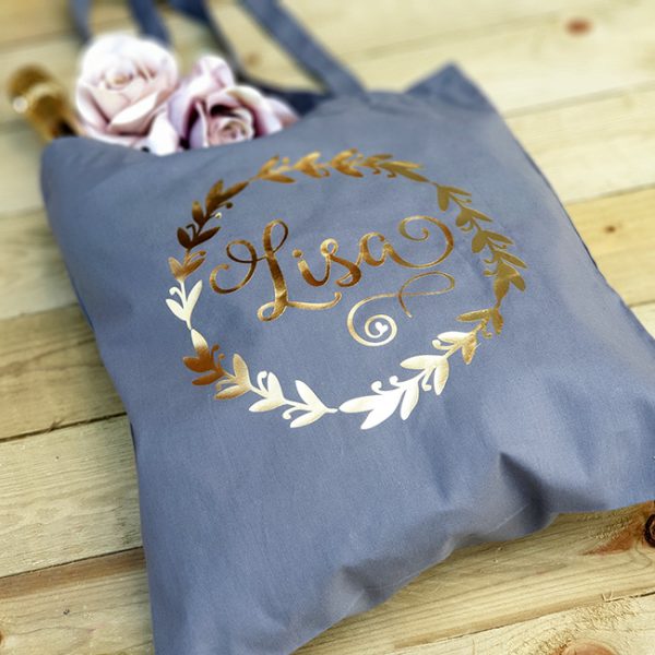Leaf Tote Bag in Graphite Grey with Gold Print