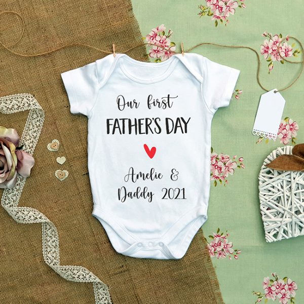First Fathers Day Baby Grow in White