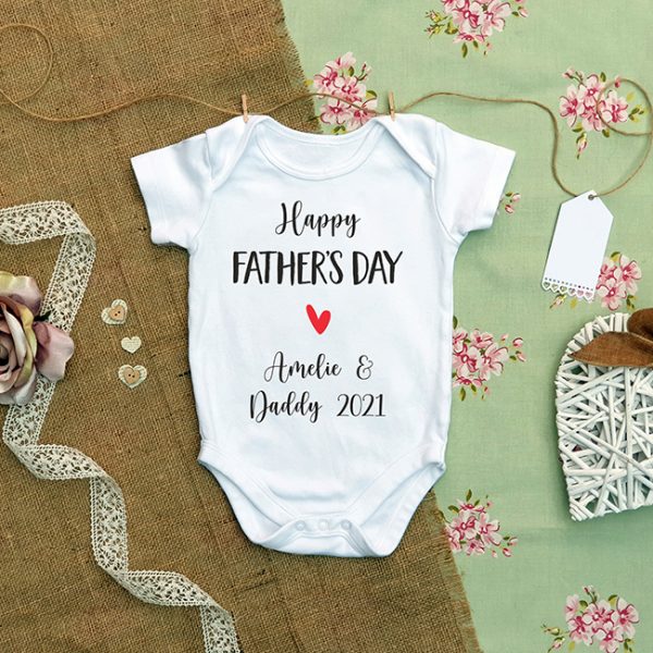 Happy Fathers Day Baby Grow in White