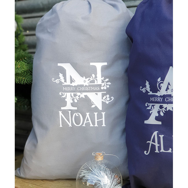 Personalised Monogram Christmas Sack in Grey with White Print