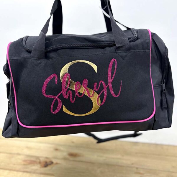 Personalised Initial Gym Bag with Glitter Initial and Name - Pink and Gold