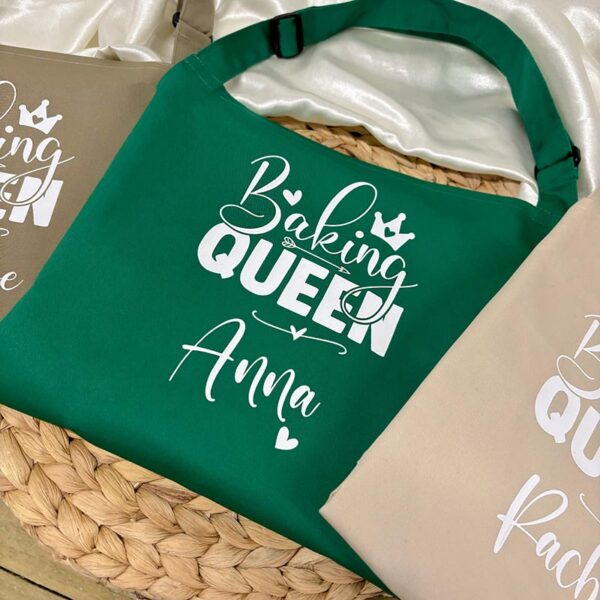 Personalised Baking Queen Aprons - Bottle Green and White