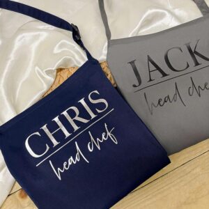 Personalised Head Chef Apron in Navy and Grey