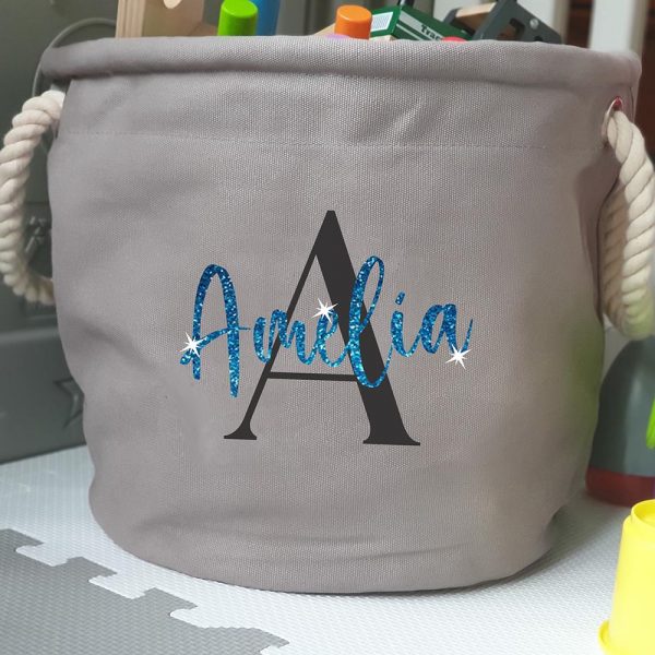 Personalised Glitter Initial Toy Bag - Aqua