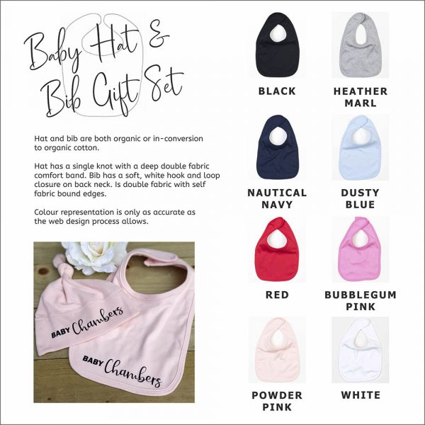 Baby Hat and Bib Set Colour Options