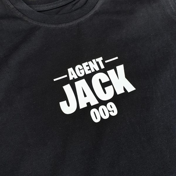 Black agent t-shirt close up