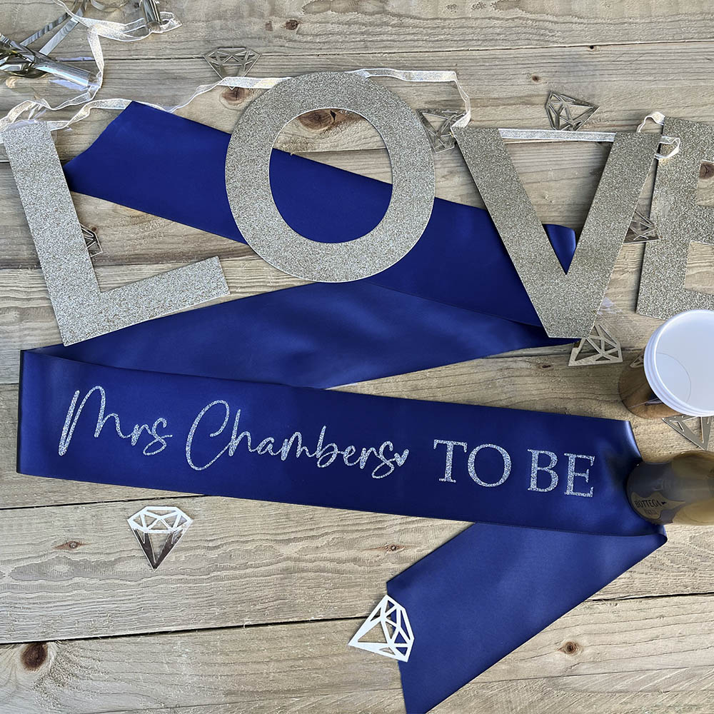 Wife To Be Navy Sash with Silver Glitter