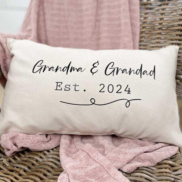 Personalised Cushion - Printed with Grandma And Grandad With Date