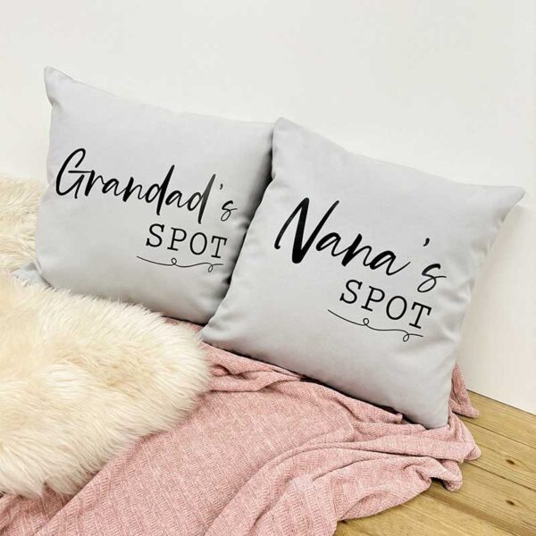 Personalised Cushion - Printed with Grandma And Grandad and Nana's Spot