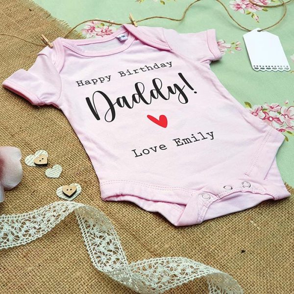 Happy Birthday Daddy Personalised Baby Grow in Pink