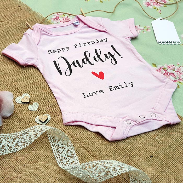 Happy Birthday Daddy Personalised Baby Grow in Pink