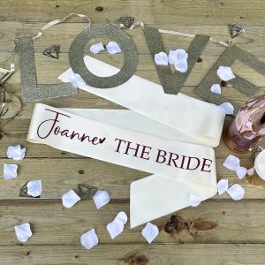 Personalised Bride Glitter Sash in Ivory and Pink