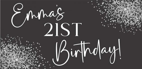 Personalised 21st Birthday Banner in Black and Silver