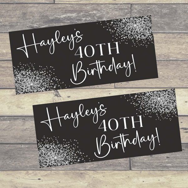 Personalised Birthday Banner in Black and Silver