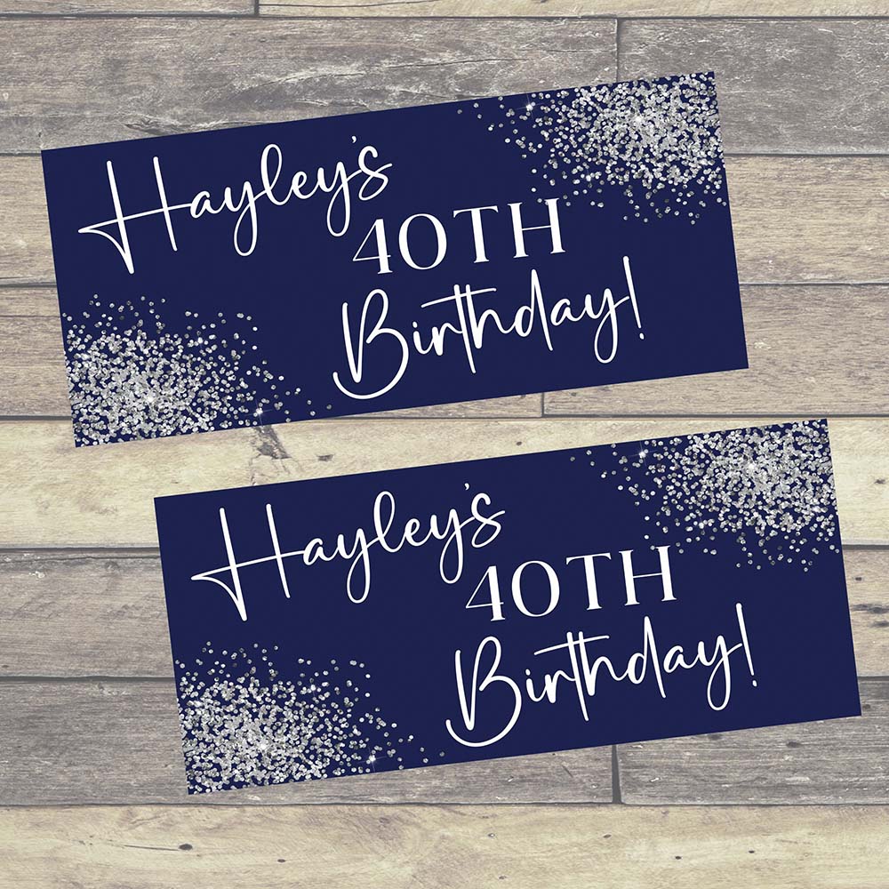 Navy and Silver Personalised Birthday Banner