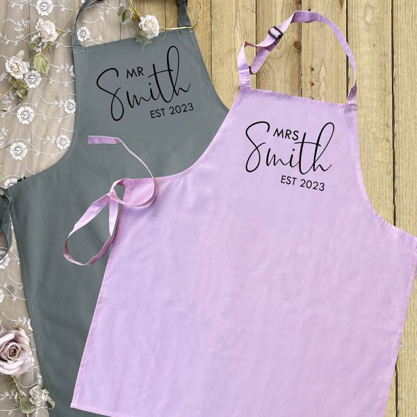 Mr and Mrs Personalised Apron Set