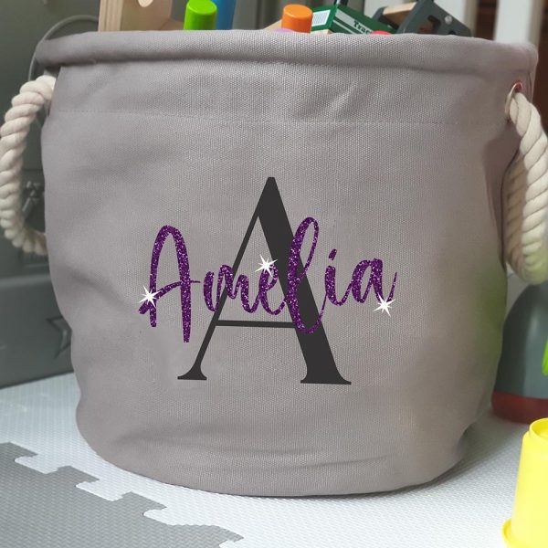 Personalised Glitter Initial Toy Bag - Purple