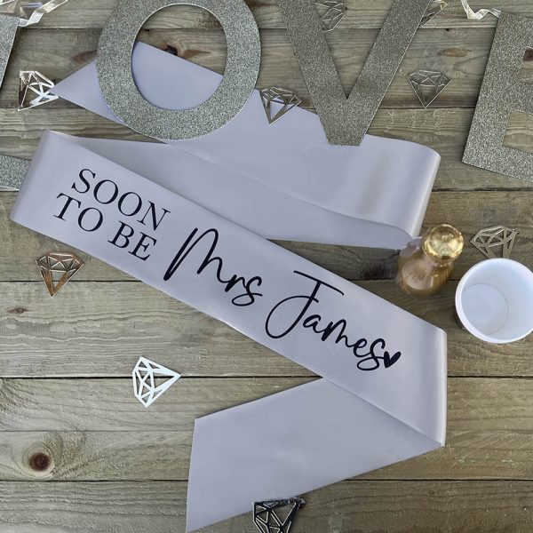 Soon To Be Bride Personalised Sash Grey and Black