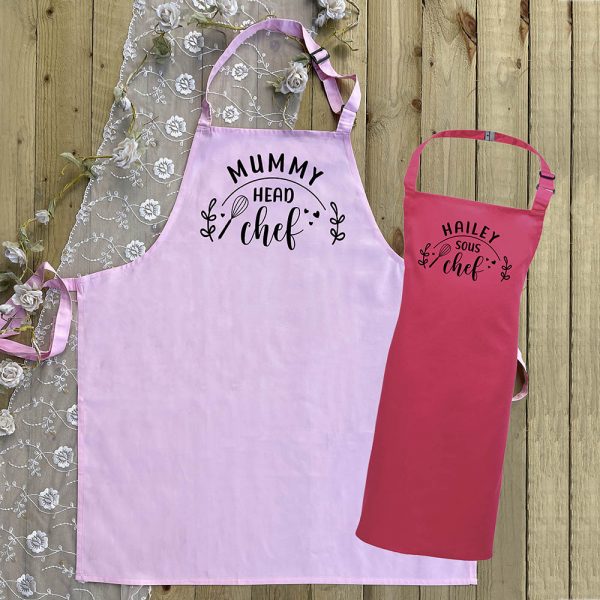 Adult and Child Apron Set with Personalised Text