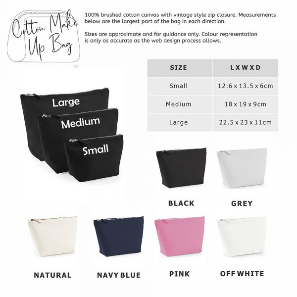 Personalised Cosmetic Bag Size Guide