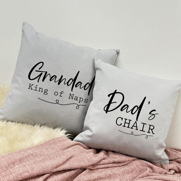 Personalised Cushion - Printed with Grandad King Of Naps and Dad's Chair