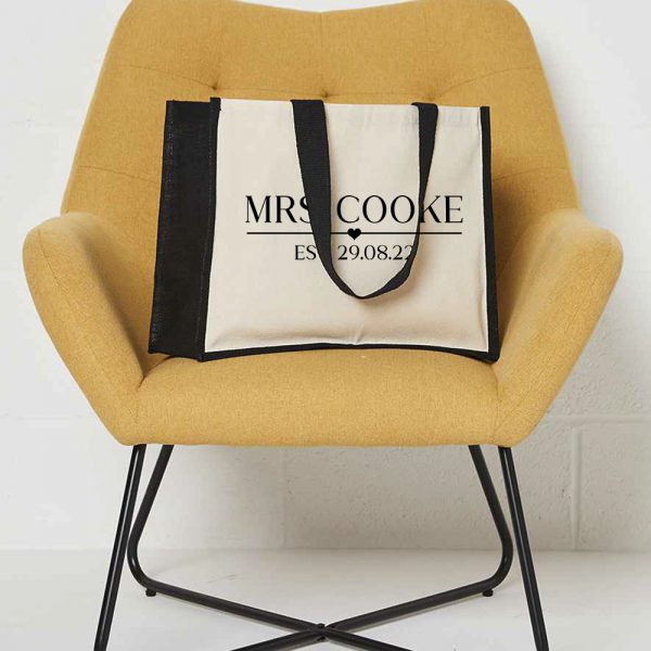 Personalised Mrs Jute Bag in Black