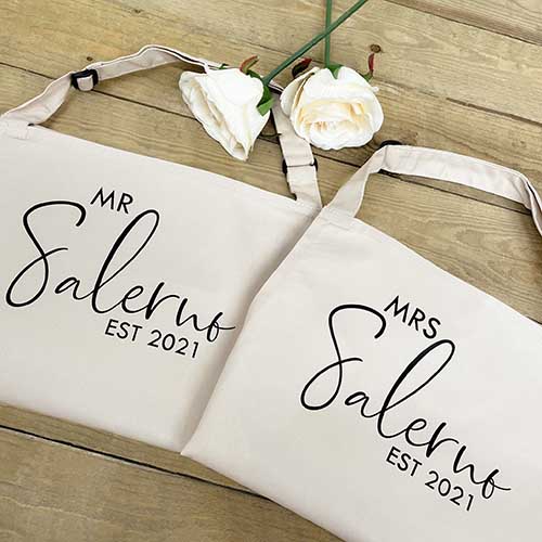Mr and Mrs Personalised Apron Set