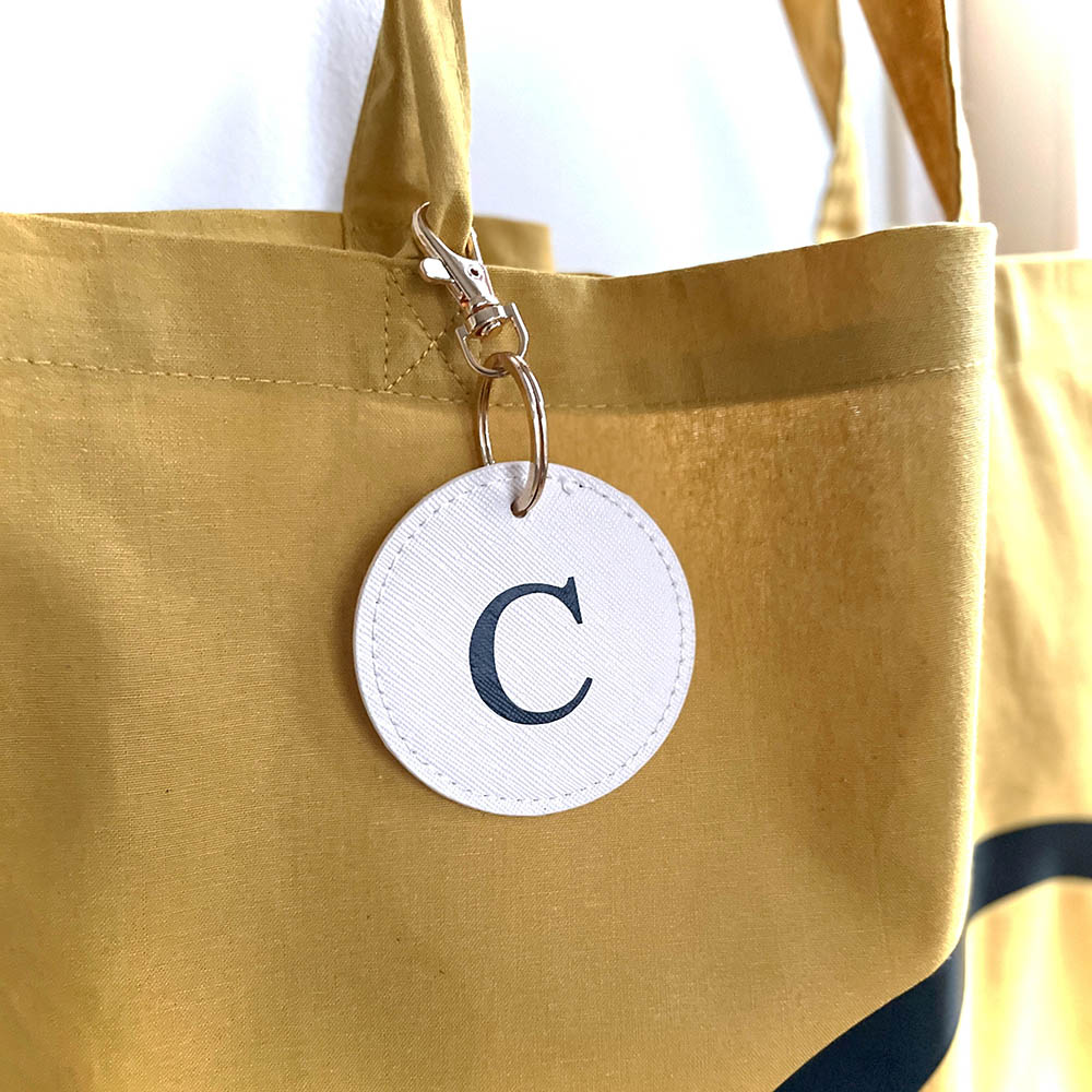 Mustard Tote Bag with Cream Keyring - Close Up