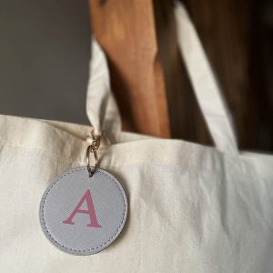 Natural Tote Bag with Grey Keyring - Close Up