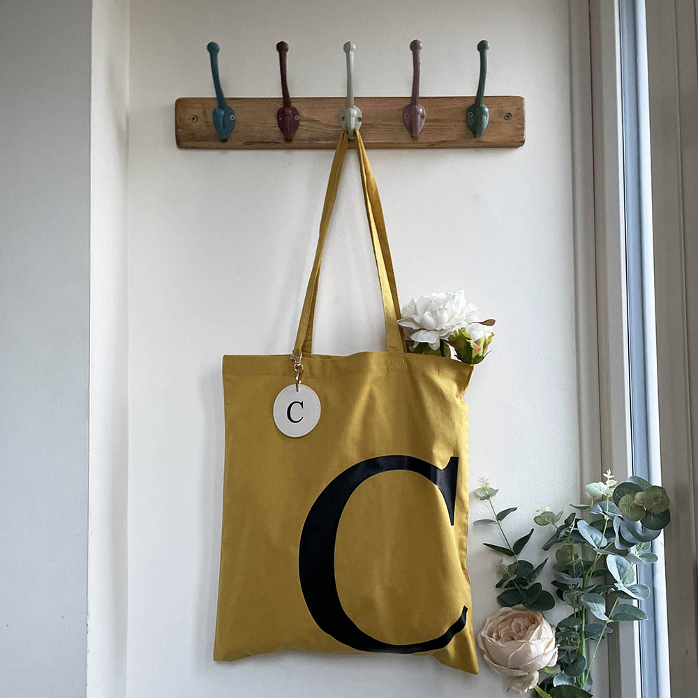 Mustard Tote Bag with Cream Keyring