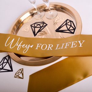 Wifey For Lifey Sash - Gold with White Glitter Print