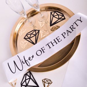 Wife Of The Party Sash - White with Black Glitter Print