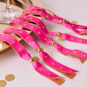 Pink and Gold Team Bride Wristband Set