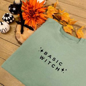 Basic Witch Slogan Sweatshirt in Dusty Green