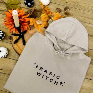Basic Witch Slogan Hoodie in Natural Stone