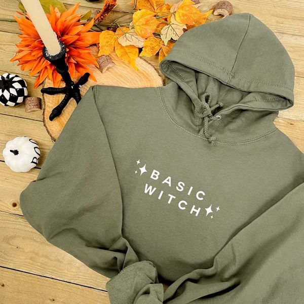 Basic Witch Slogan Hoodie in Green