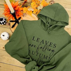 Autumn Leaves Slogan Hoodie in Earthy Green