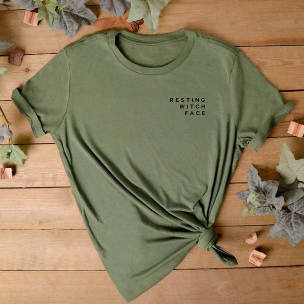 Resting Witch Face T-Shirt - Military Green