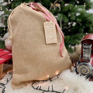Hessian Gift Sack - Christmas Gift Sack with Personalised Wooden Tag