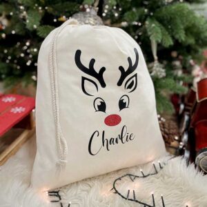 Rudolph Christmas Gift Sack with Name