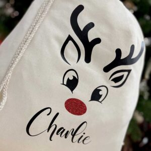 Personalised Rudolph Christmas Gift Sack with Name