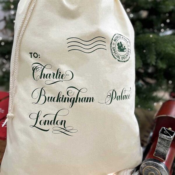 Christmas Delivery Gift Sack in Natural and Green