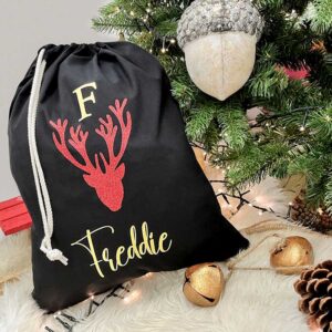 Glitter Reindeer Christmas Gift Sack in Red and Gold