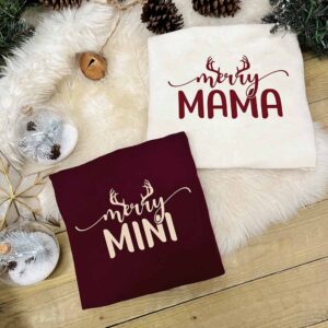 Merry Family Christmas Jumper - Merry Mini & Merry Mama in Burgundy and Vanilla