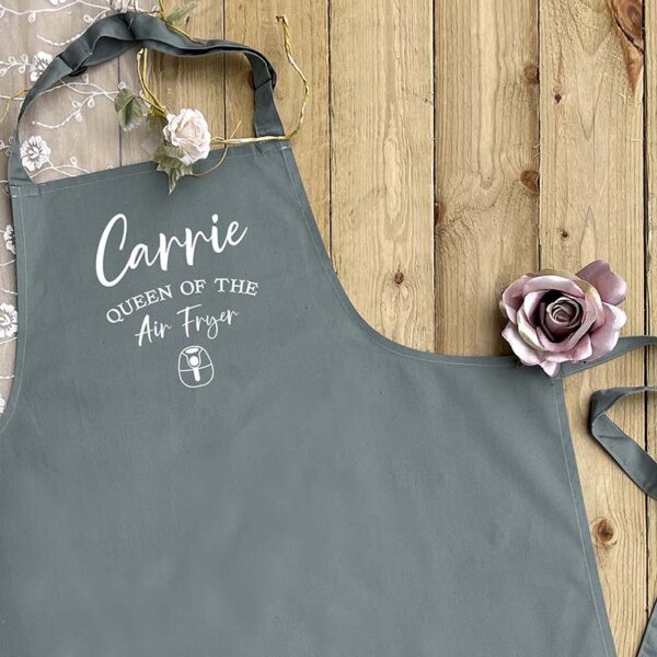 Air Fryer Queen Apron - Close Up in Sage Green