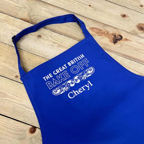 Great British Bake Off Apron with Name in Blue