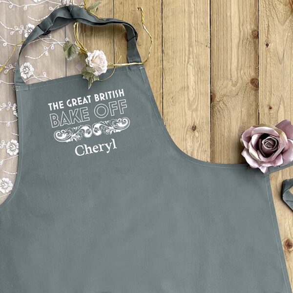 Great British Bake Off Apron with Name in Green - Close Up 1
